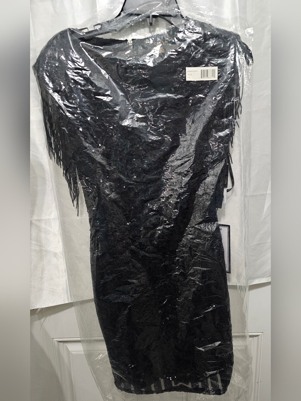 City Studio NWT Black Sequin Fringe Shoulder Bodycon Cocktail Dress 3/4 - Picture 9 of 12